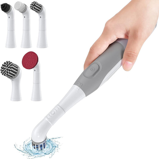 kHelfer Electric Cleaning Brush, KH6A Electric Grout Brush IPX7 Waterproof, 11″ Small Cordless Power Scrubber with 5 Replacement Brushes for Grout, Tile Crevice, Corners, Bathtub, Kitchen Bathroom