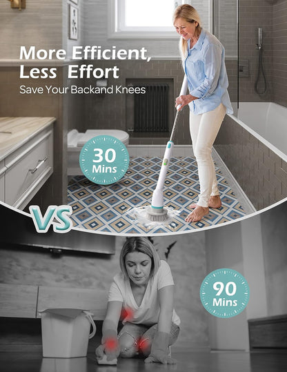 LyriFine Electric Spin Scrubber, 2023 New Full-Body IPX7 Waterproof Bathroom Scrubber, Dual Speed, USB-C Charging, Power Shower Scrubber with Retractable Handle & 3 Brush Head for Bathtub Tile Floor
